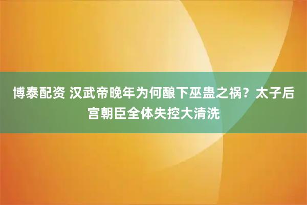 博泰配资 汉武帝晚年为何酿下巫蛊之祸?太子后宫朝臣全体失控大清洗